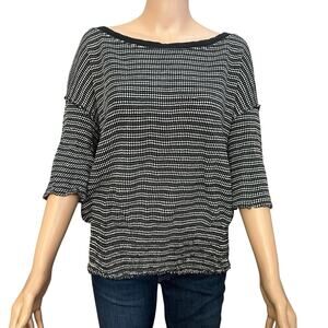 Free People We The Free Ebony Waffle Knit Tee Large Frayed Smocked Grunge Boho